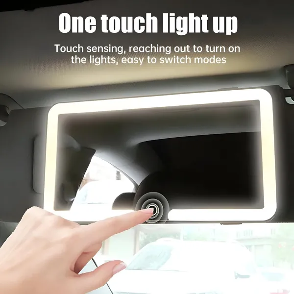 3_In_1_Sun_Visor_Vanity_Car_Interior_Mirror_With_Big_Led_3_Light_Modes_100_Leds_Rechargeable_Makeup_Mirror_Dimmable_Touch_Control_Universal_For_Rear_View_Large_Size_Wider_Vision_Hd