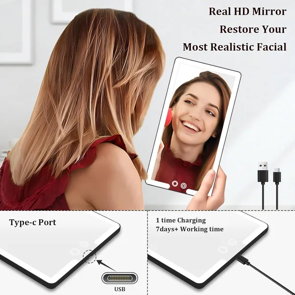 3_In_1_Sun_Visor_Vanity_Car_Interior_Mirror_With_Big_Led_3_Light_Modes_100_Leds_Rechargeable_Makeup_Mirror_Dimmable_Touch_Control_Universal_For_Rear_View_Large_Size_Wider_Vision_Hd
