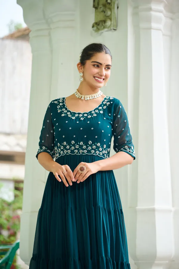 Teal_Cotton_Flared_Maxi_Dress_For_Women