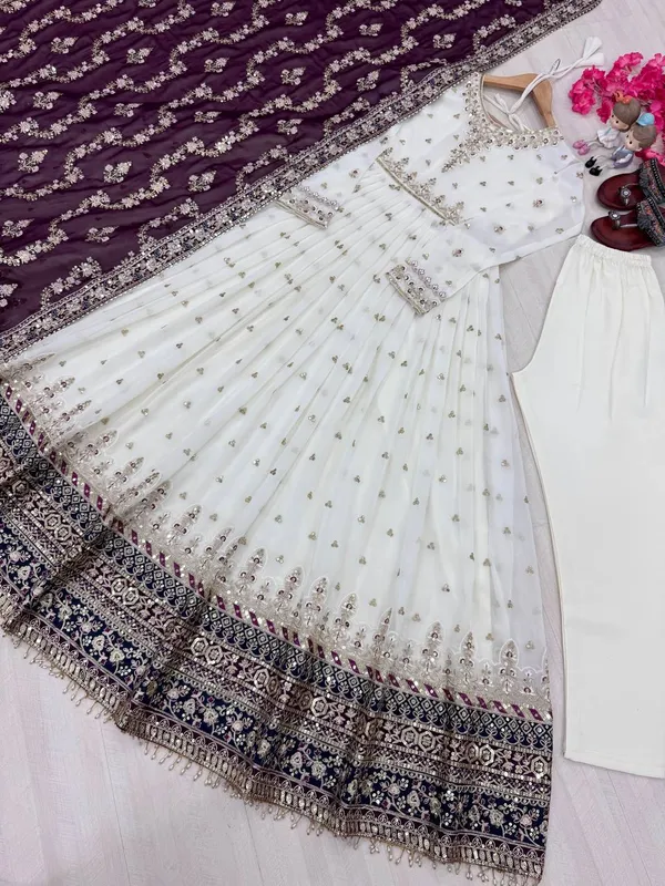 White_With_Maroon_Cotton_Anarkali_Suit_For_Women