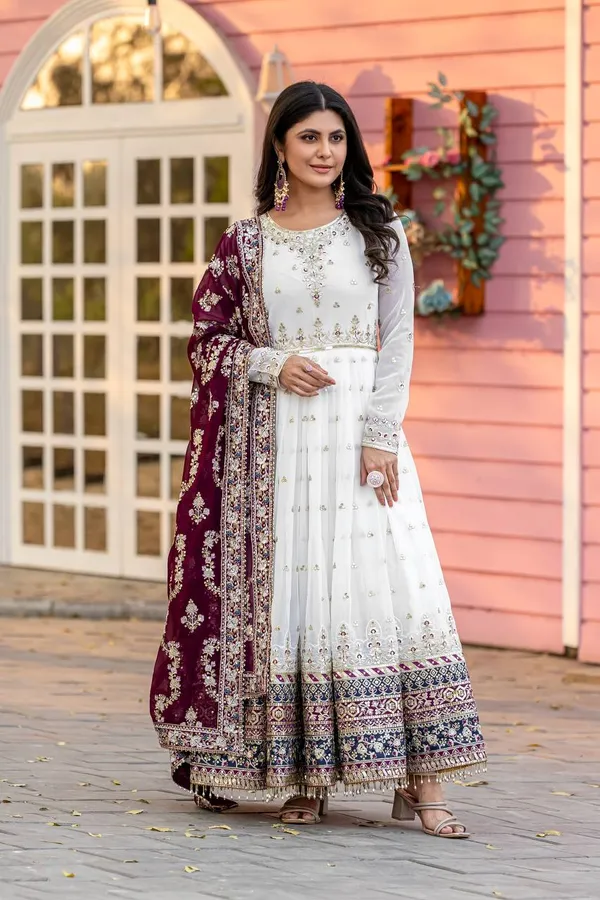 White_With_Maroon_Cotton_Anarkali_Suit_For_Women