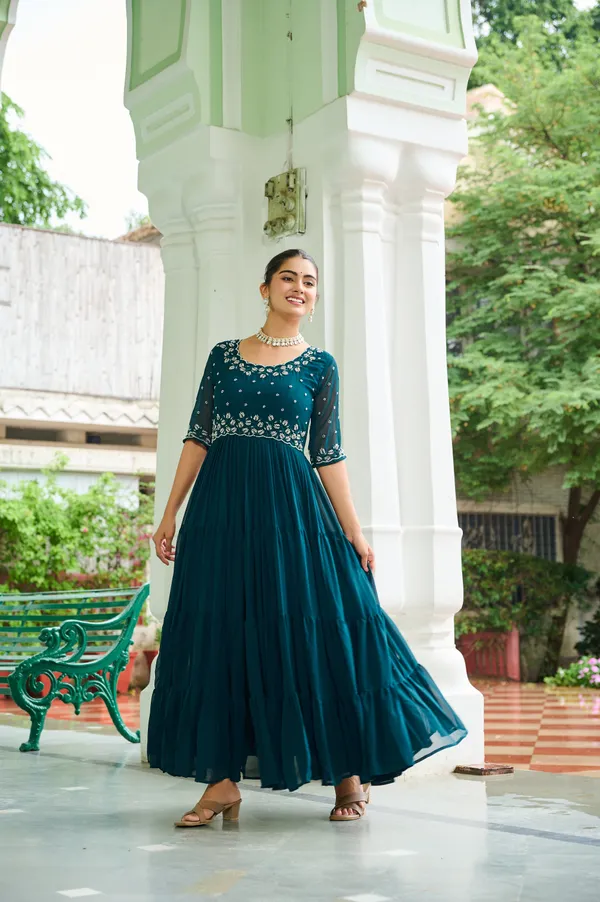 Teal_Cotton_Flared_Maxi_Dress_For_Women