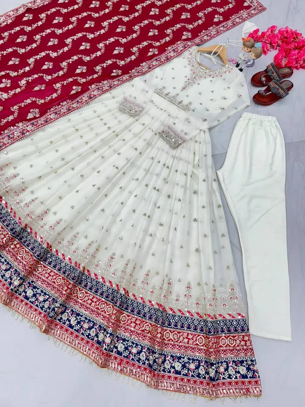 White_Cotton_Anarkali_Lehenga_Set_For_Women