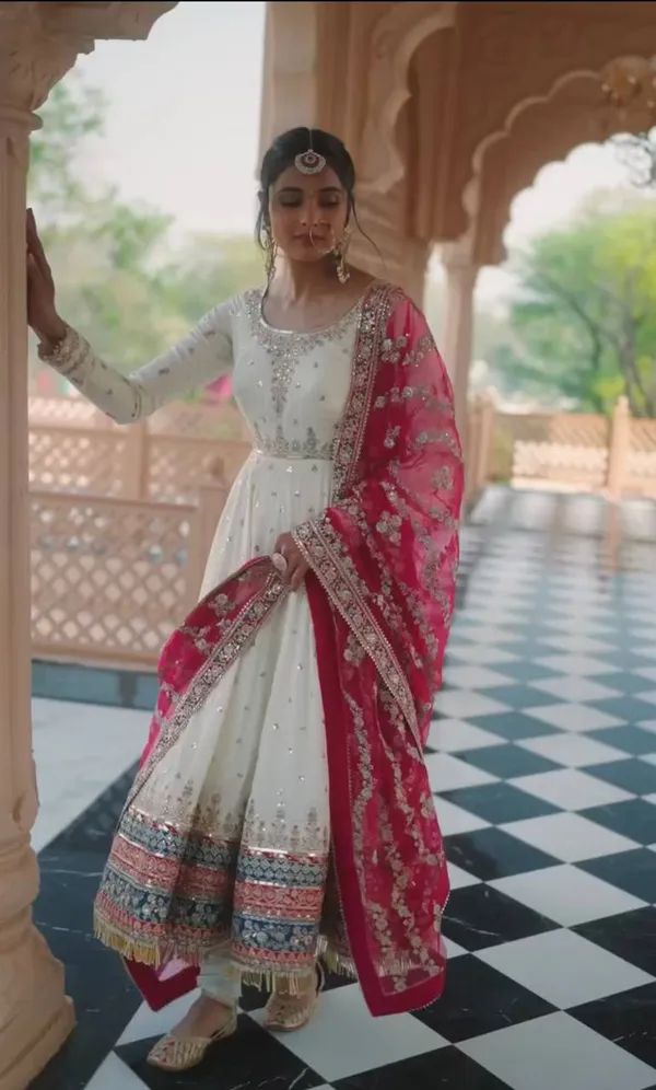 White_Cotton_Anarkali_Lehenga_Set_For_Women