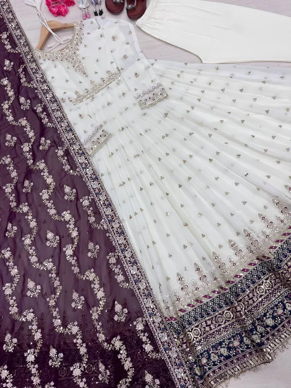 White_With_Maroon_Cotton_Anarkali_Suit_For_Women