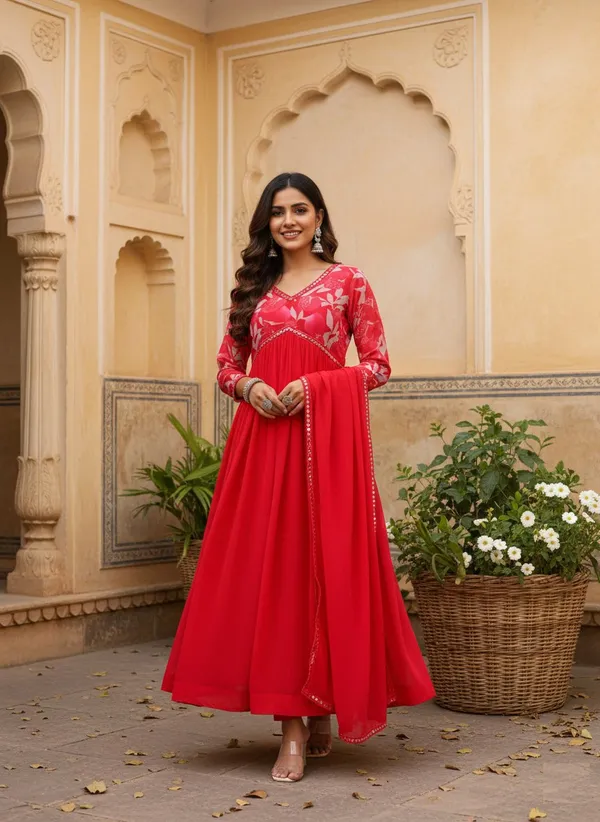 Heavy_Georgette_With_Digital_Printed_&_Embroidery_Lace_Gown