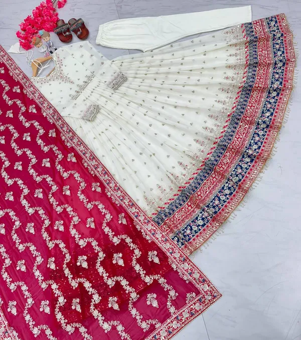 White_Cotton_Anarkali_Lehenga_Set_For_Women