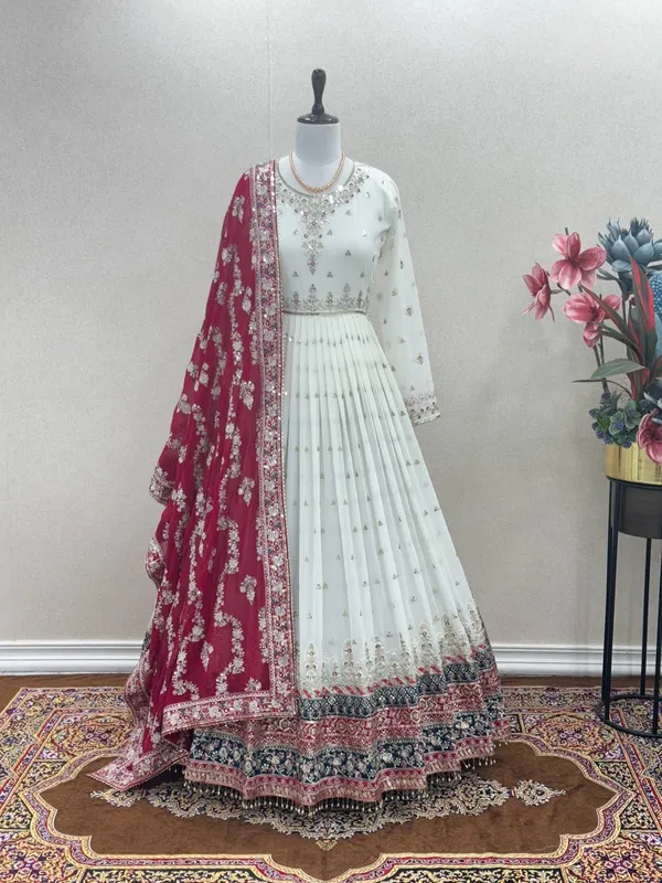 White_Cotton_Anarkali_Lehenga_Set_For_Women