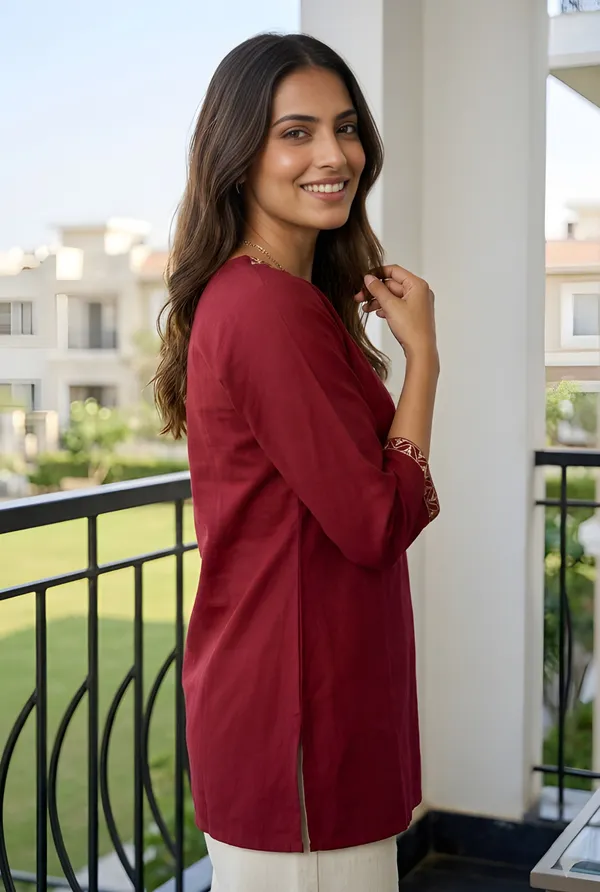 Maroon_Embroidered_Roman_Silk_Fancy_Top
