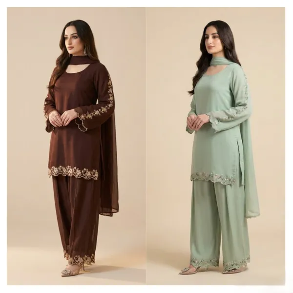 Brown_And_Mint_Green_Cotton_Pakistani_Suit_For_Women_Pack_Of_2