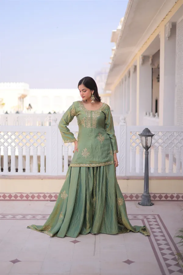 Premium_Fendi_Crush_Zari_Sequins_Embroidered_Top-Sharara-Dupatta_Set_|_Designer_Occasion_Wear_Collection.