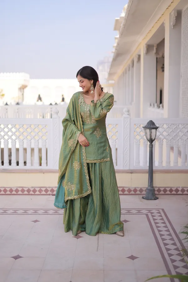 Premium_Fendi_Crush_Zari_Sequins_Embroidered_Top-Sharara-Dupatta_Set_|_Designer_Occasion_Wear_Collection.