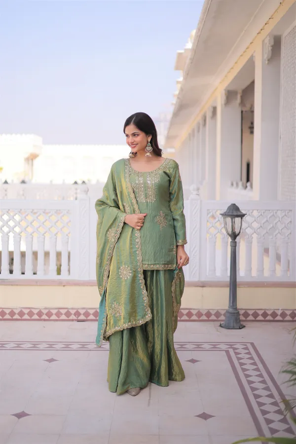 Premium_Fendi_Crush_Zari_Sequins_Embroidered_Top-Sharara-Dupatta_Set_|_Designer_Occasion_Wear_Collection.