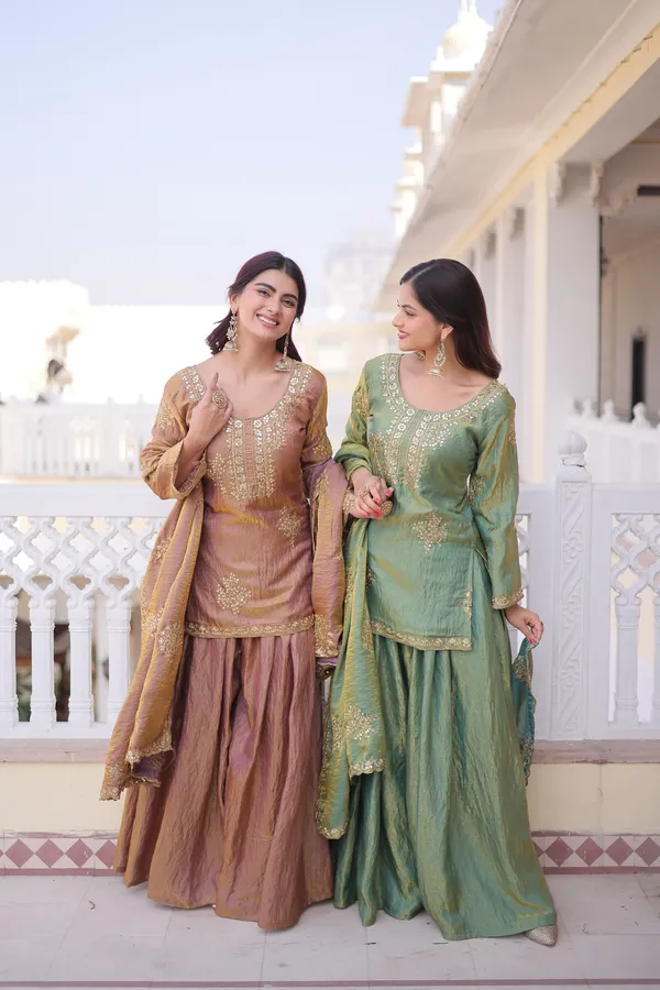Premium_Fendi_Crush_Zari_Sequins_Embroidered_Top-Sharara-Dupatta_Set_|_Designer_Occasion_Wear_Collection.