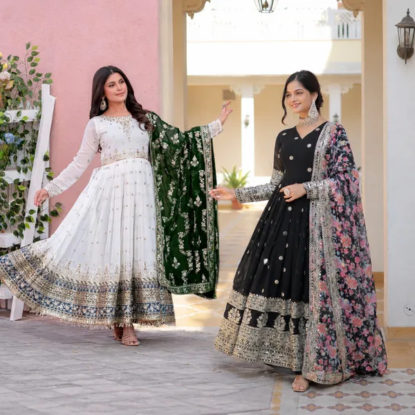 Black_And_White_Dupatta_Cotton_Anarkali_Suit_Set_For_Women_Pack_Of_2