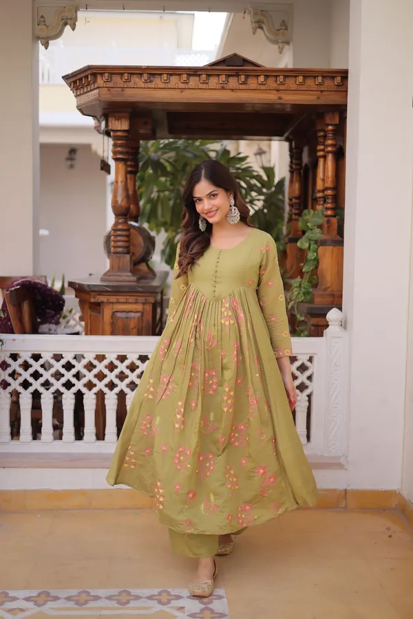 Women's_Designer_Mal_Chanderi_Kurti_Pant_Set_|_Elegant_Floral_Embroidered_Anarkali_Kurta_|_Roman_Silk_Pant_|_Comfortable_Ethnic_Wear_for_Festivals,_Functions,_Parties_&_Celebrations._(Pista_Green)