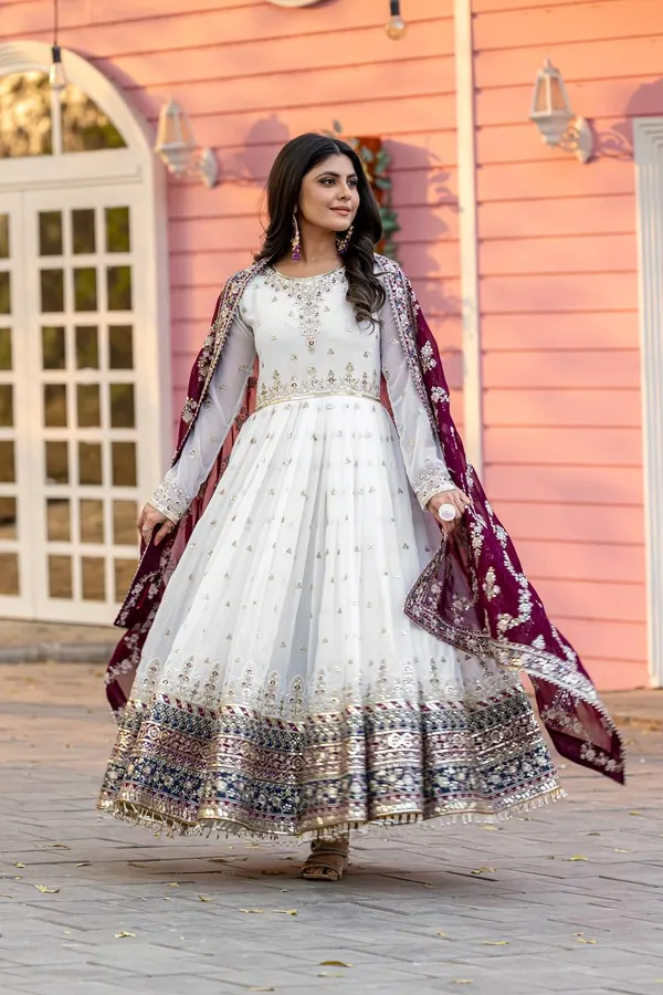 White_With_Maroon_Cotton_Anarkali_Suit_For_Women
