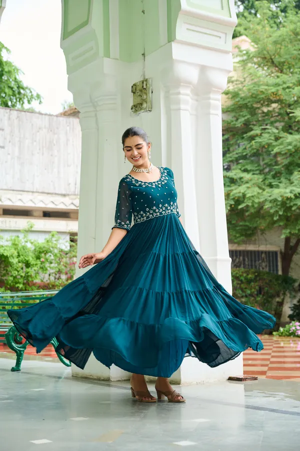 Teal_Cotton_Flared_Maxi_Dress_For_Women