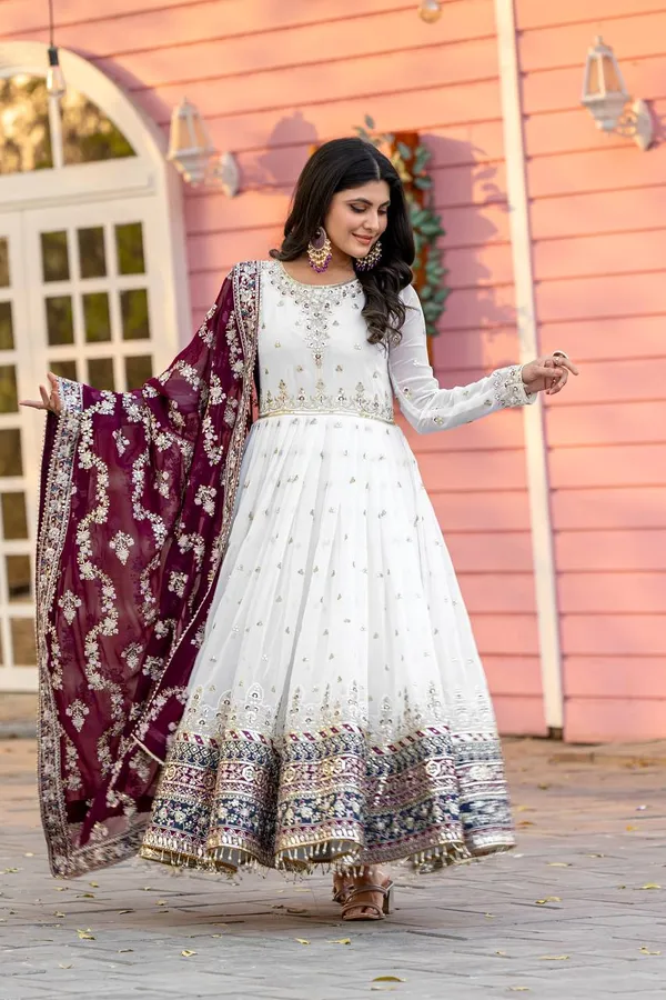White_With_Maroon_Cotton_Anarkali_Suit_For_Women
