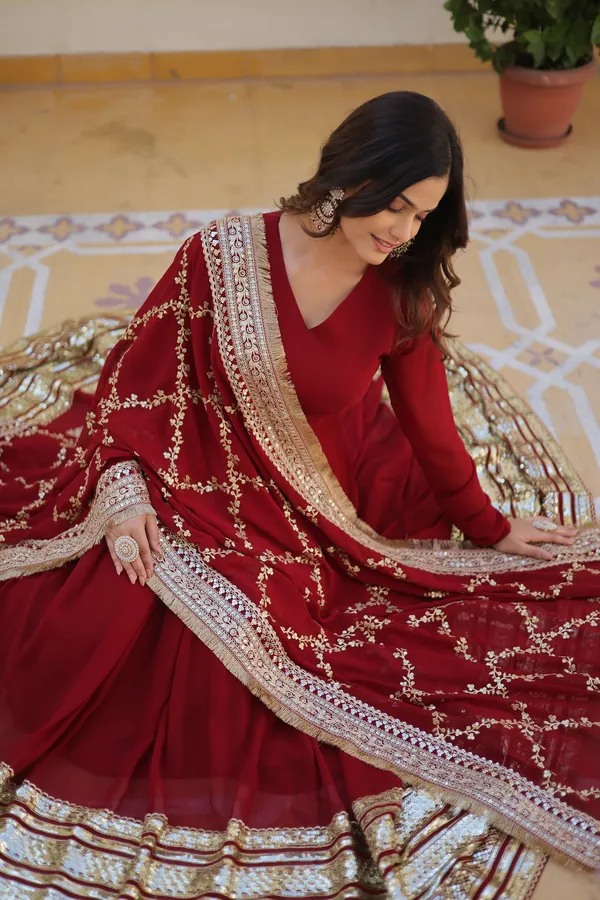 Maroon_Cotton_Anarkali_Dress_For_Women