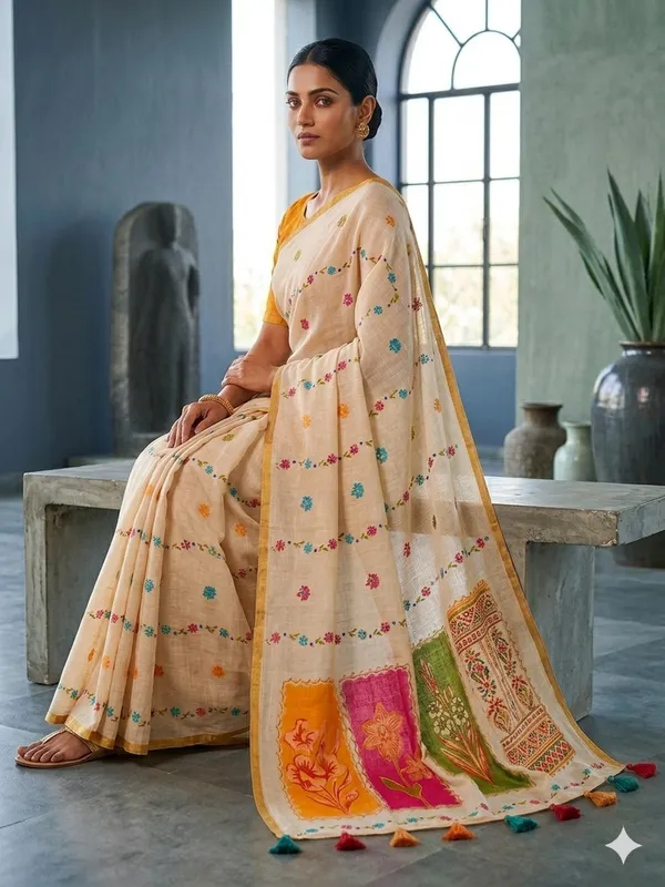 Beige_Pure_Linen_Premium_And_Elegant_Saree_For_Women