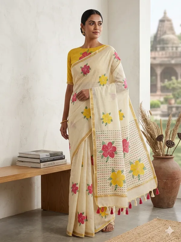 Beige_Pure_Linen_Premium_And_Elegant_Saree_For_Women