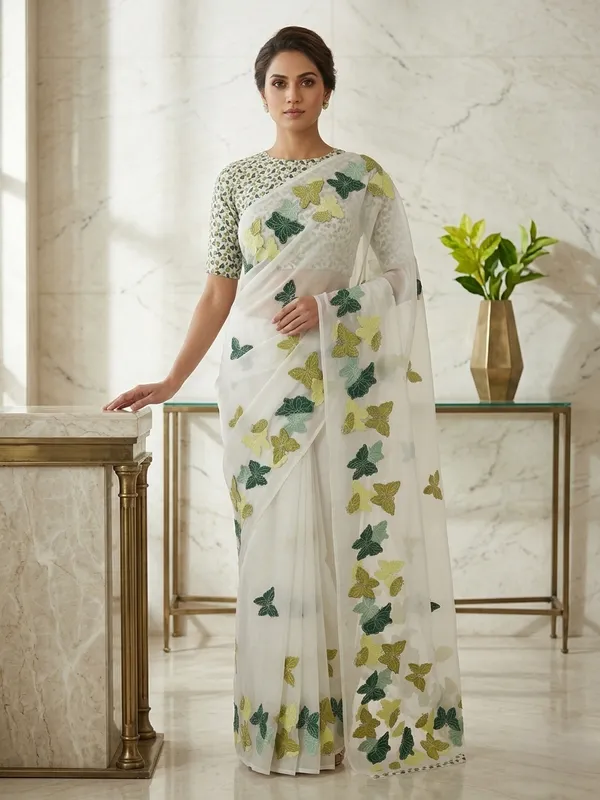 White_Georgette_Premium_And_Elegant_Saree_For_Women
