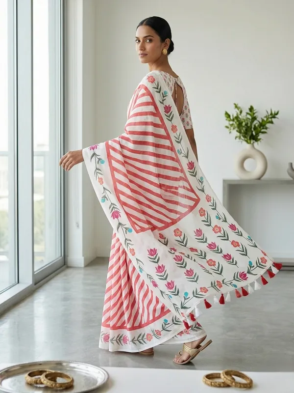 White_And_Red_Pure_Linen_Premium_And_Elegant_Saree_For_Women