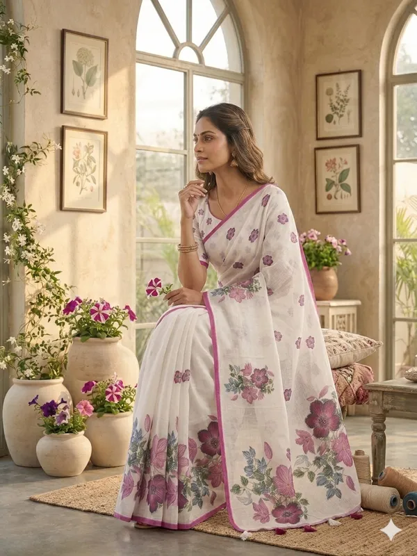 White_Pure_Linen_Premium_And_Elegant_Saree_For_Women