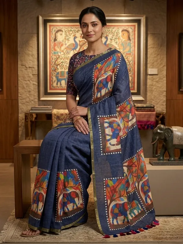 Blue_Pure_Linen_Premium_And_Elegant_Saree_For_Women