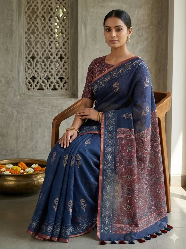 Blue_Pure_Linen_Premium_And_Elegant_Saree_For_Women