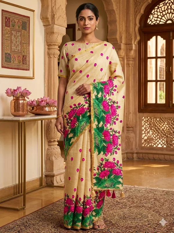 Beige_Pure_Linen_Premium_And_Elegant_Saree_For_Women