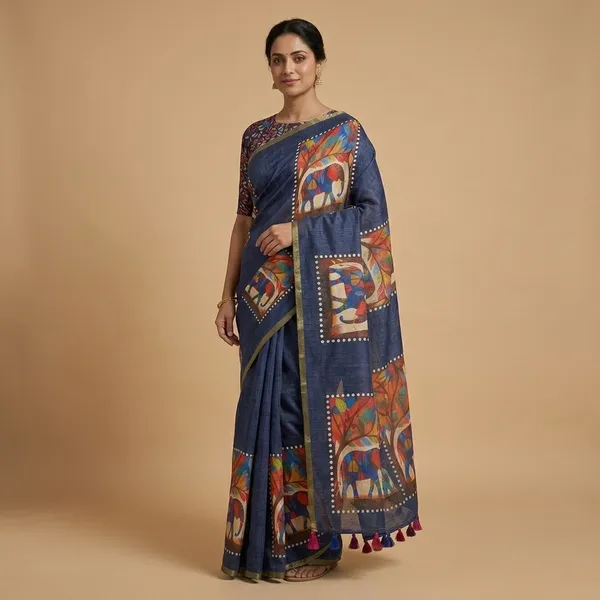 Blue_Pure_Linen_Premium_And_Elegant_Saree_For_Women