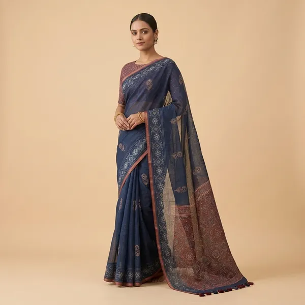 Blue_Pure_Linen_Premium_And_Elegant_Saree_For_Women