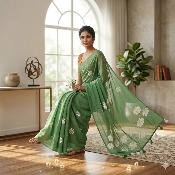 Green_Pure_Linen_Premium_And_Elegant_Saree_For_Women