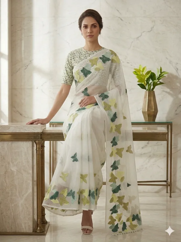 White_Georgette_Premium_And_Elegant_Saree_For_Women