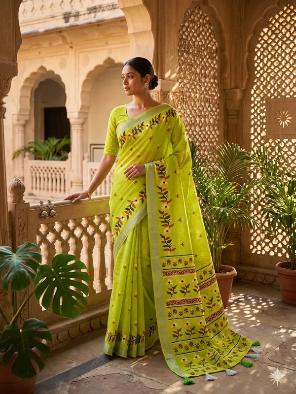 Green_Pure_Linen_Premium_And_Elegant_Saree_For_Women