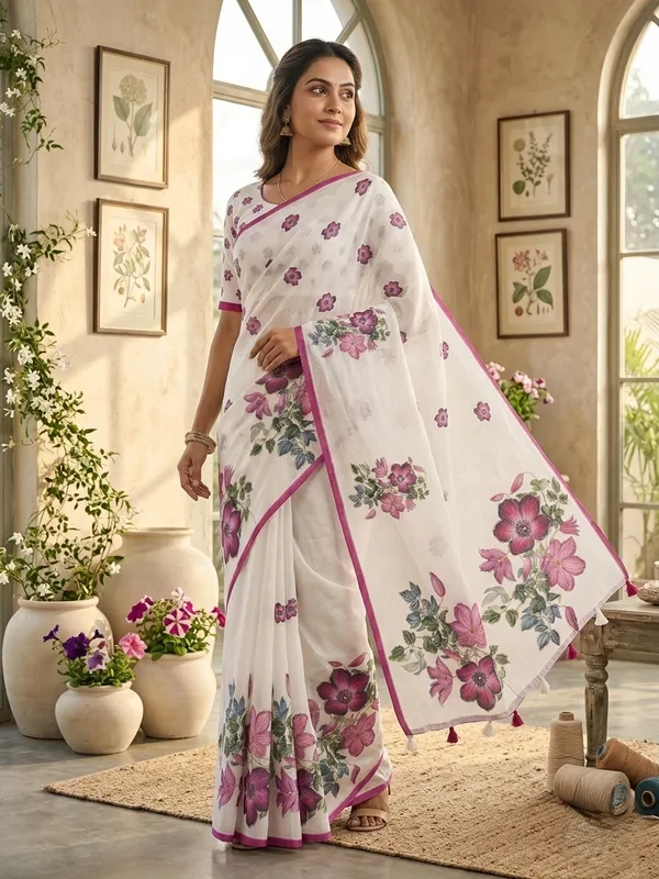 White_Pure_Linen_Premium_And_Elegant_Saree_For_Women