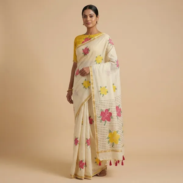 Beige_Pure_Linen_Premium_And_Elegant_Saree_For_Women