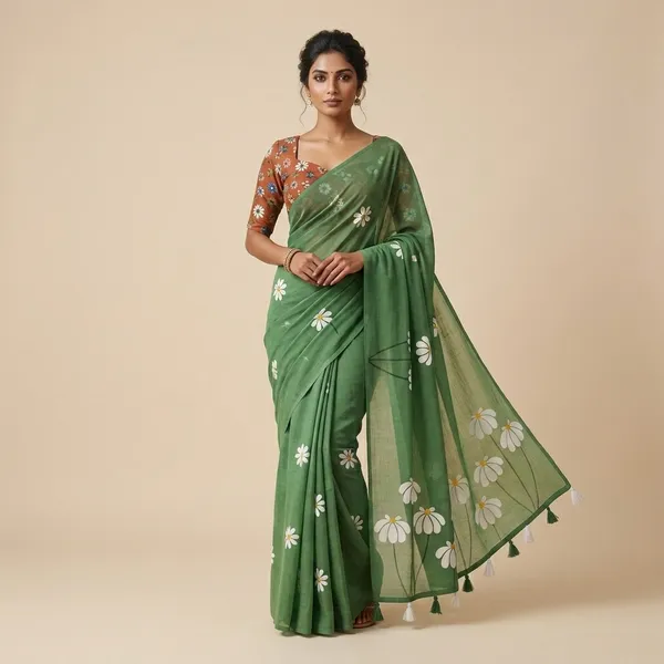 Green_Pure_Linen_Premium_And_Elegant_Saree_For_Women