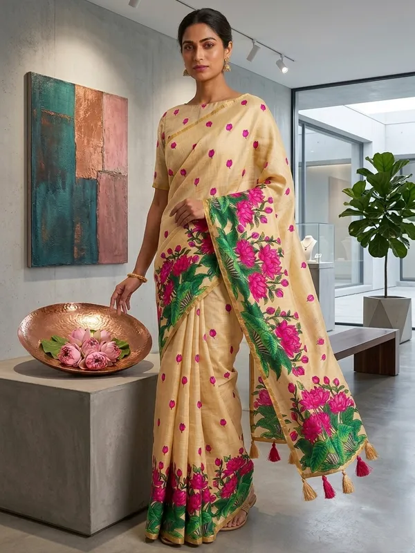Beige_Pure_Linen_Premium_And_Elegant_Saree_For_Women