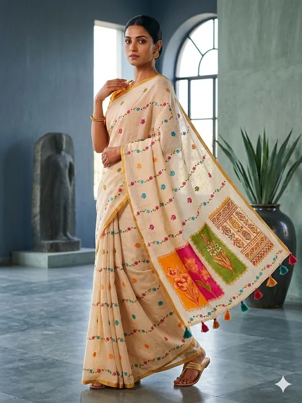 Beige_Pure_Linen_Premium_And_Elegant_Saree_For_Women