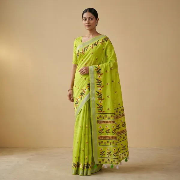 Green_Pure_Linen_Premium_And_Elegant_Saree_For_Women