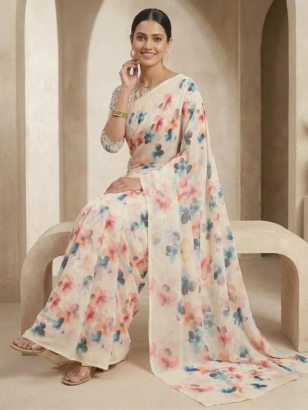 Cream_Georgette_Premium_And_Elegant_Saree_For_Women