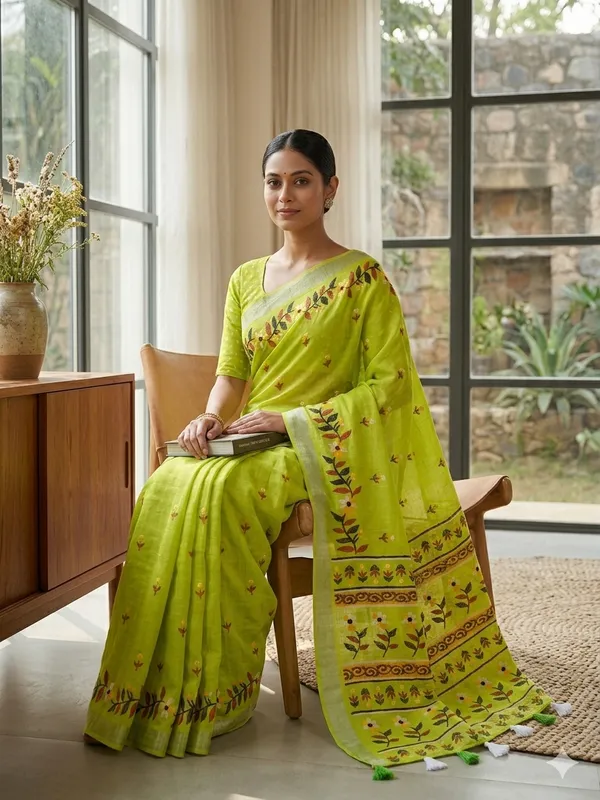 Green_Pure_Linen_Premium_And_Elegant_Saree_For_Women
