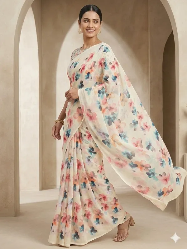 Cream_Georgette_Premium_And_Elegant_Saree_For_Women