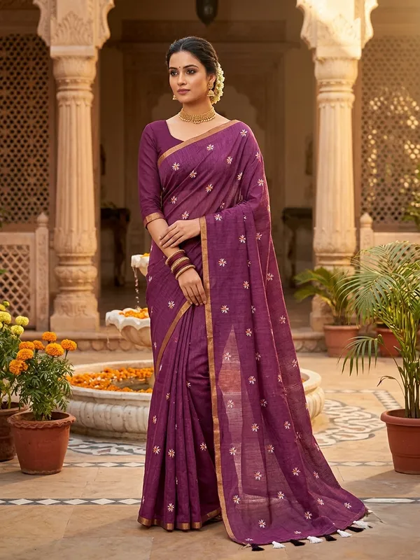 Purple_Pure_Linen_Premium_And_Elegant_Saree_For_Women