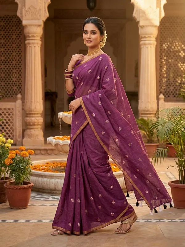 Purple_Pure_Linen_Premium_And_Elegant_Saree_For_Women