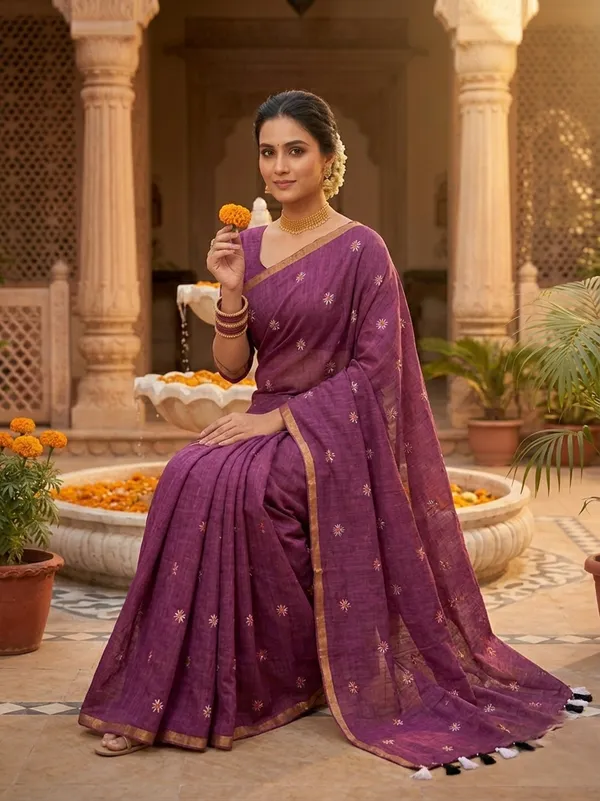 Purple_Pure_Linen_Premium_And_Elegant_Saree_For_Women