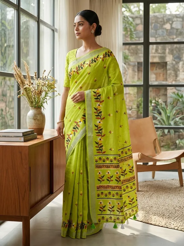 Green_Pure_Linen_Premium_And_Elegant_Saree_For_Women
